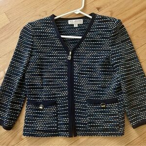 St. John Navy and White Striped Blazer